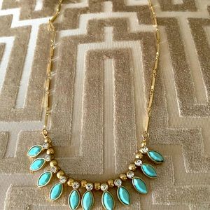 Gold , turquoise, crystal necklace